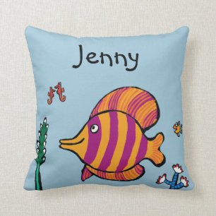 Orange and Purple Tropical Fish with Seahorses Cushion