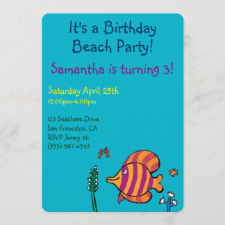 Orange and Purple Tropical Fish with Seahorses Invitation