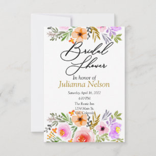 Orange and purple watercolor floral invitation