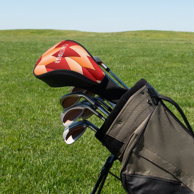 Orange And Red Art Deco Design Golf Head Cover (In Situ)