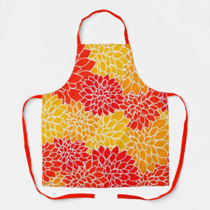orange and red dahlias  apron