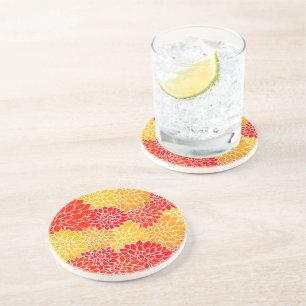 orange and red dahlias coaster