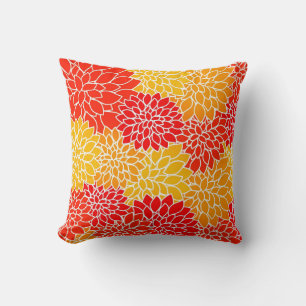 orange and red dahlias  cushion