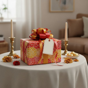 orange and red dahlias wrapping paper