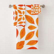 Orange and Red Geometric Floral Kitchen Towel