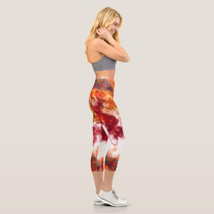 Orange and Red Marble Capri Leggings