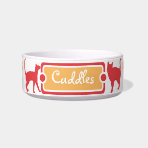 Orange and Red Paw Print Kitty Cat Pet Bowl