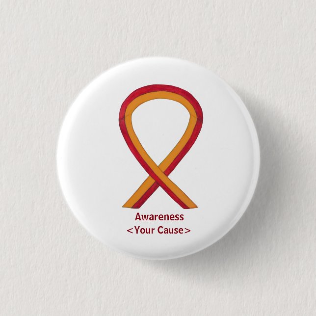 Orange and red Ribbon Awareness Button Pins (Front)