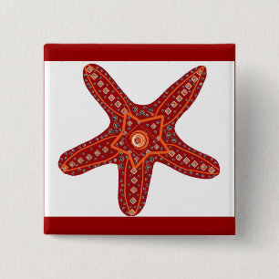 orange and red starfish 15 cm square badge