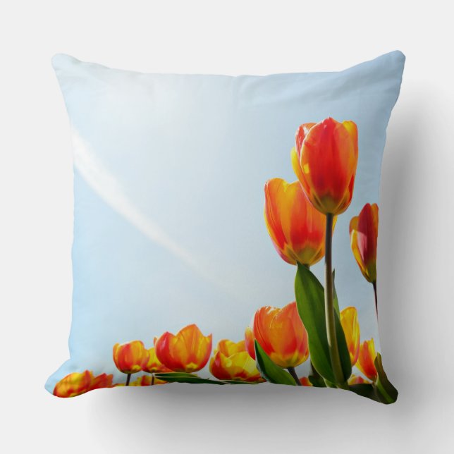Orange and red tulips from below cushion (Front)
