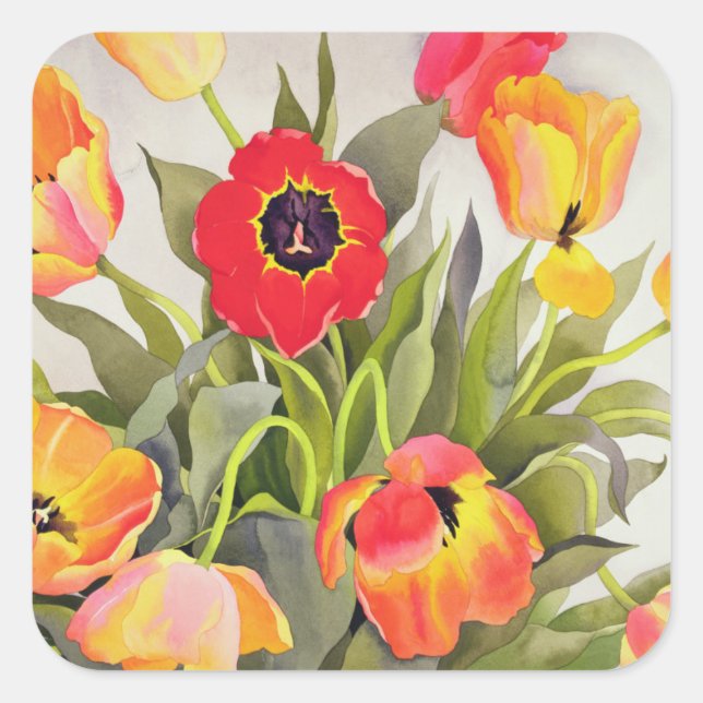 Orange and Red Tulips Square Sticker (Front)