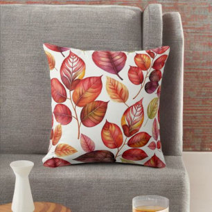 Orange and Red Vibrant Fall Leaves Throw Pillow