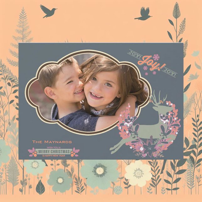 Orange and Rose Deer Christmas Holiday Photo Card (Creator Uploaded)