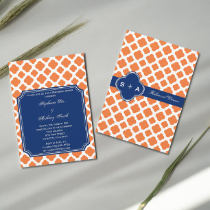 Orange and Royal Blue Quatrefoil  Rehearsal Dinner Invitation