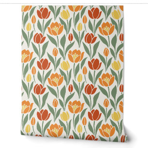 Orange and Rust Dutch Tulip Floral Wallpaper