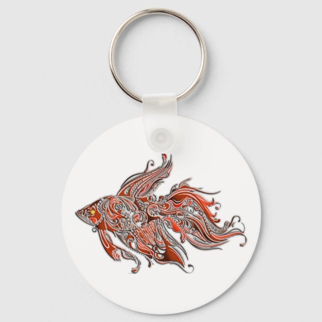 Orange and Rust Swirly Fantail Goldfish Key Ring (Front)