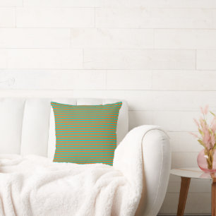 Orange and Sea Green Vintage Thin Stripes Cushion