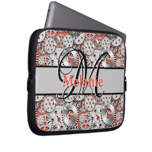 Orange and Silver Gears Customisable, Personalised Laptop Sleeve