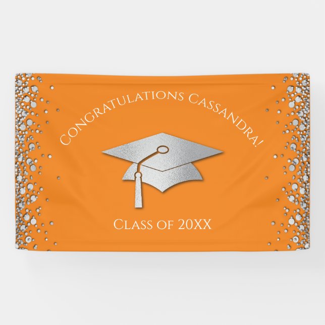 Orange and Silver Graduation Banner (Horizontal)