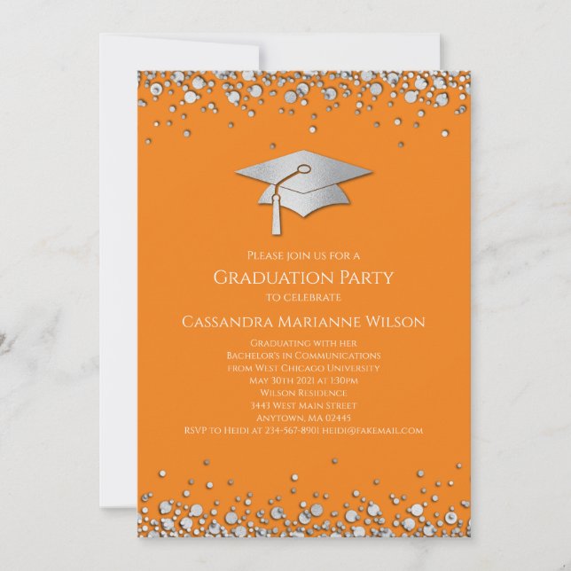 Orange and Silver Graduation Invitation (Front)