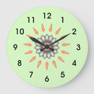 Orange and Silver Starburst Flower Large Clock