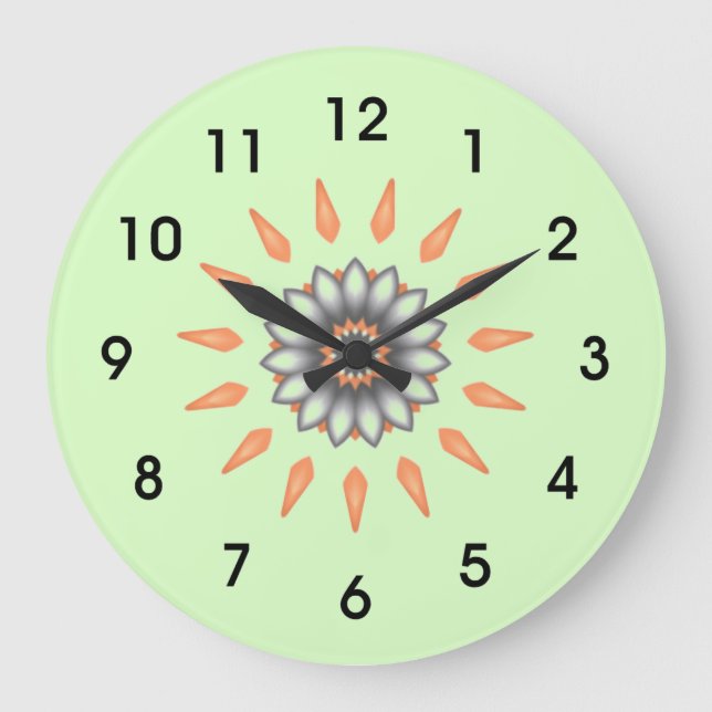 Orange and Silver Starburst Flower Large Clock (Front)