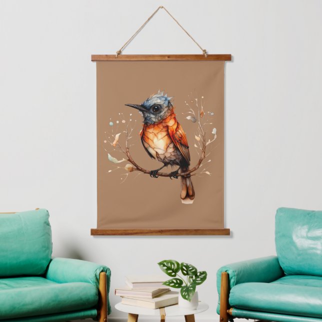 Orange and Tan Abstract Robin Left Facing Hanging Tapestry (Living Room)