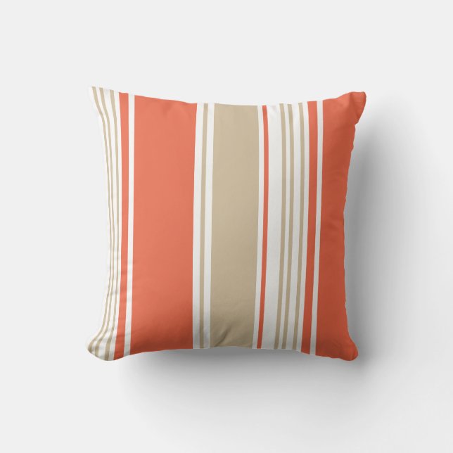 Orange and Tan Modern Stripes Cushion (Front)