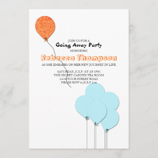 Orange and Teal Blue Balloons Going Away Party Invitation