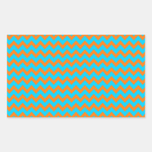 Orange and Teal Blue Chevron Pattern Rectangular Sticker