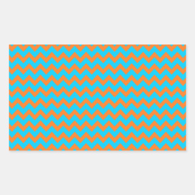 Orange and Teal Blue Chevron Pattern Rectangular Sticker (Front)