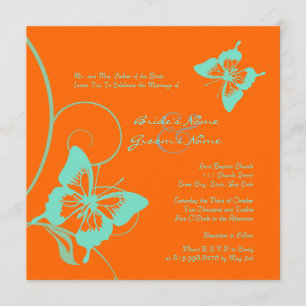 Orange and Teal Butterfly Wedding Invitation