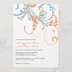 Orange and Teal Double Floral Wedding Invitation