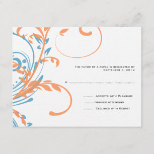 Orange and Teal Double Floral Wedding RSVP