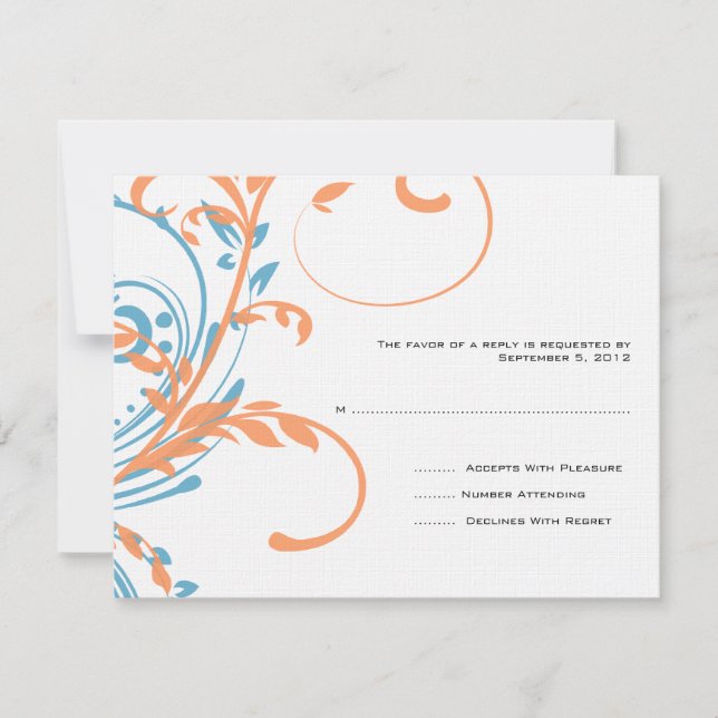 Orange and Teal Double Floral Wedding RSVP (Front)