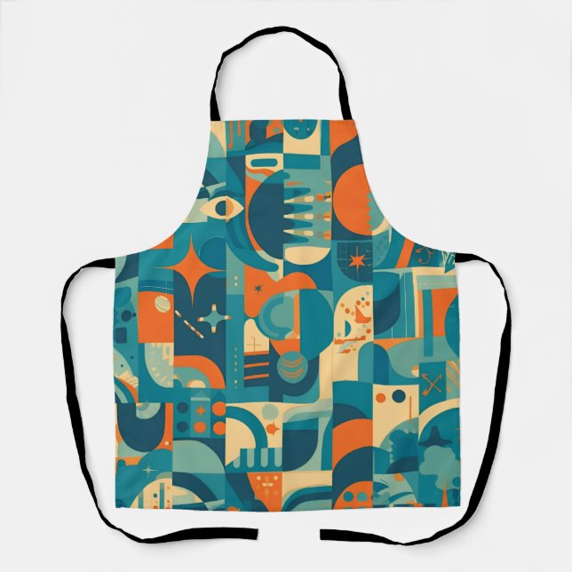 Orange and Teal Geometric Abstract Apron (Front)