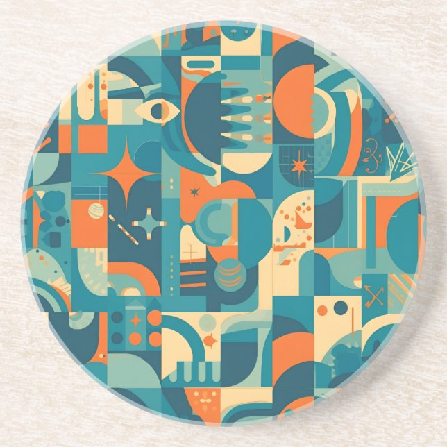 Orange and Teal Geometric Abstract Coaster (Front)