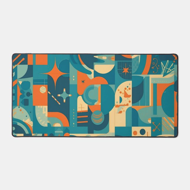 Orange and Teal Geometric Abstract Desk Mat (Front)