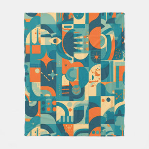 Orange and Teal Geometric Abstract Fleece Blanket