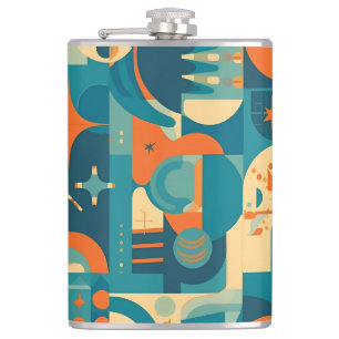 Orange and Teal Geometric Abstract Hip Flask