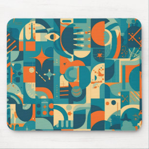 Orange and Teal Geometric Abstract Mouse Pad