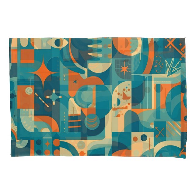Orange and Teal Geometric Abstract Pillowcase (Front)