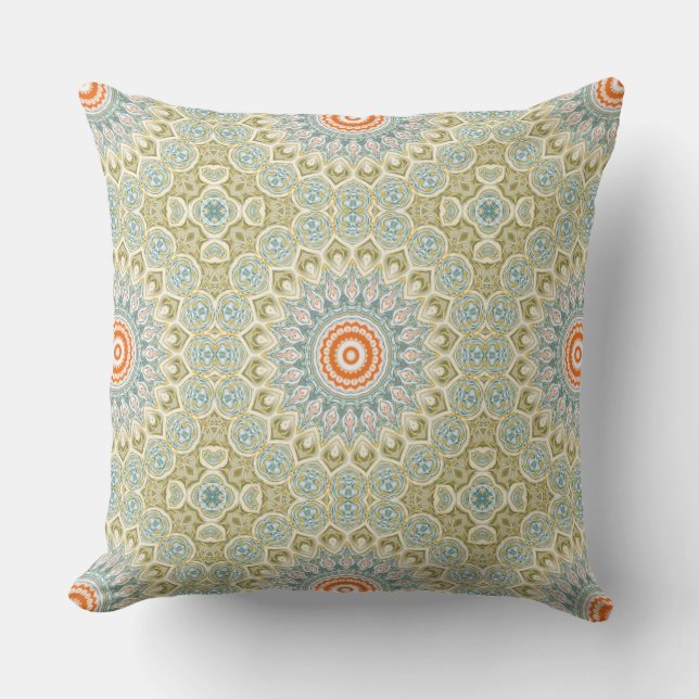 Orange and Teal Mandala Pattern with Gold Accents Cushion (Front)