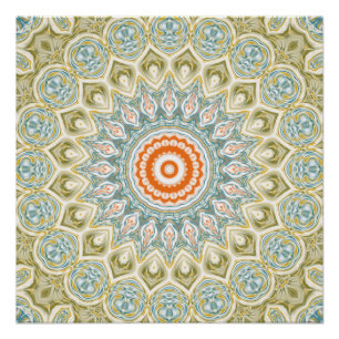 Orange and Teal Mandala Pattern with Gold Accents Poster