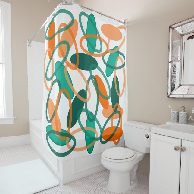 Orange and Teal Ovals Shower Curtain (In Situ)