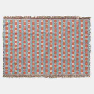 Orange and Teal Striped Floral  Throw Blanket