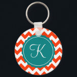 Orange and Teal Zig Zag Custom Initial Key Ring<br><div class="desc">Modern orange chevron pattern with a pop of retro teal.  Personalise with initial.</div>