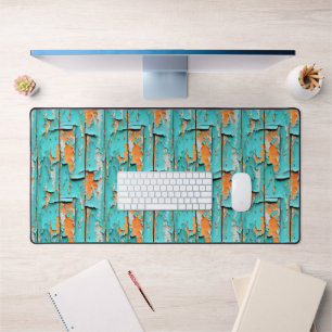 Orange and Turquoise Blue Weathered Wood Desk Mat