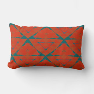 orange and turquoise geometric lumbar cushion