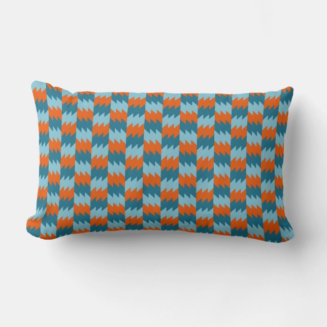 Orange and Turquoise pattern Lumbar Cushion (Front)